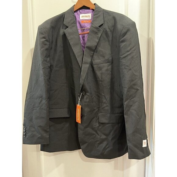 OPPOSUITS Mens Two Button Suit Jacket Black Purple Lined Notch Lapel 48R New - Picture 1 of 12